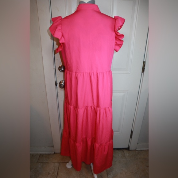 SHEIN hot pink tiered maxi sleeveless dress SIZE 4 - Picture 4 of 4